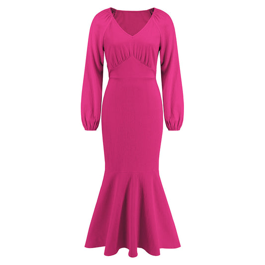 Fashionable Long Sleeve Dress with a V-neck for Women