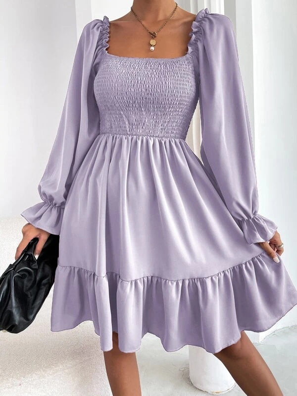 Women's Square Neck Ruffled Swing Dress