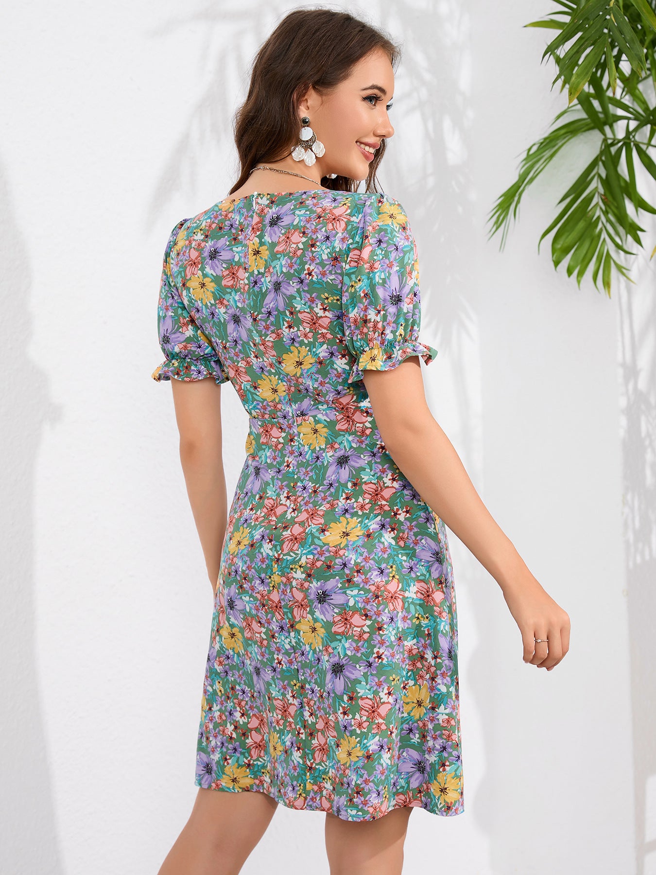 Women's Waist-tight Floral Short-sleeved Dress