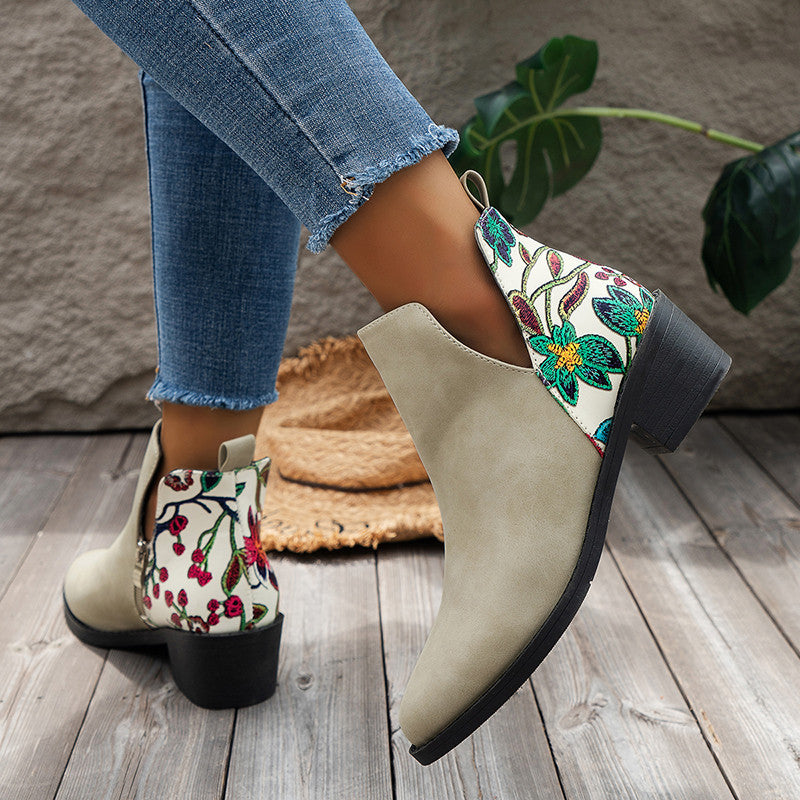 Step into Autumn and Winter with Style in Flowers Printed Ankle Boots