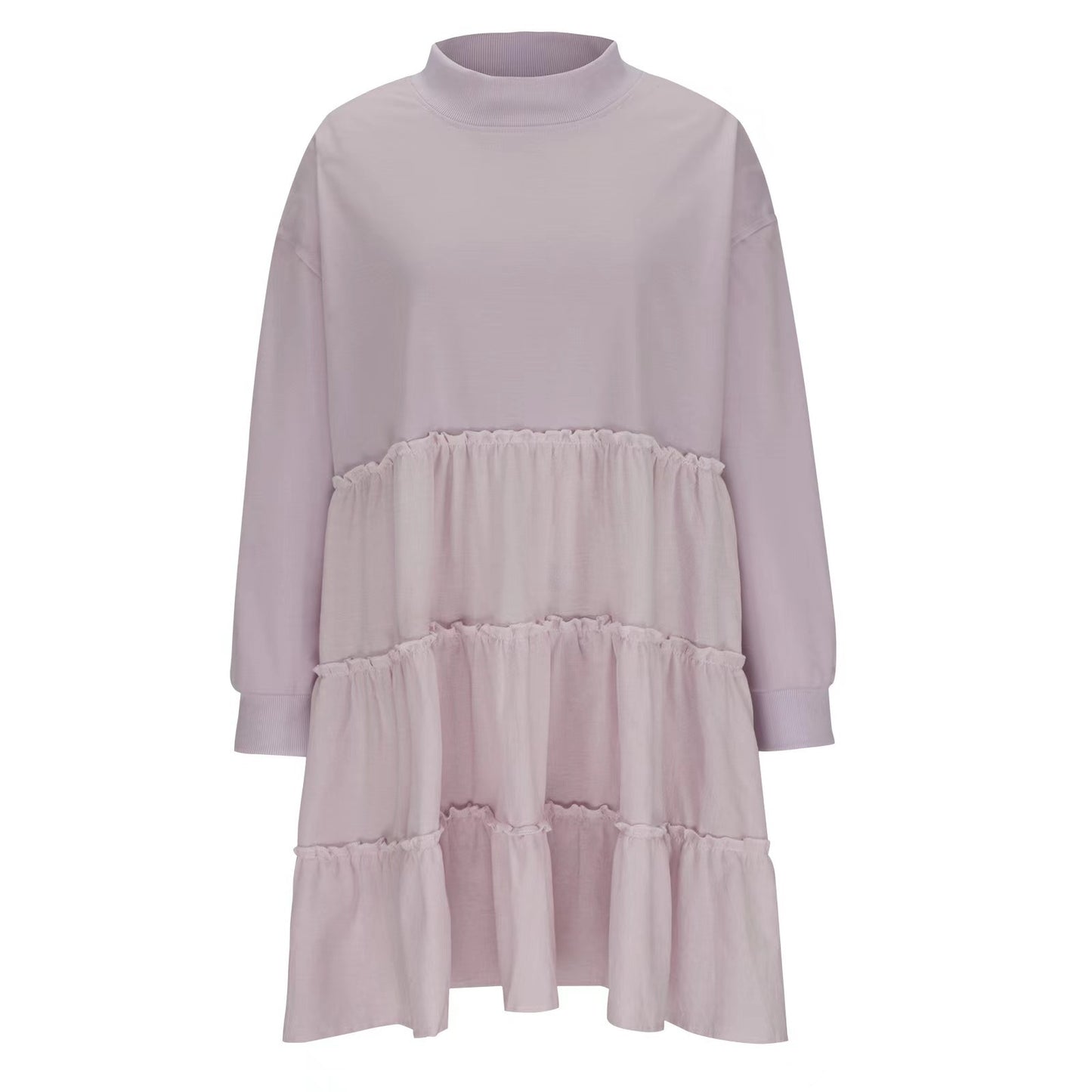 Loose-Fitting Pleated Sweater Dress with Stitching for Women