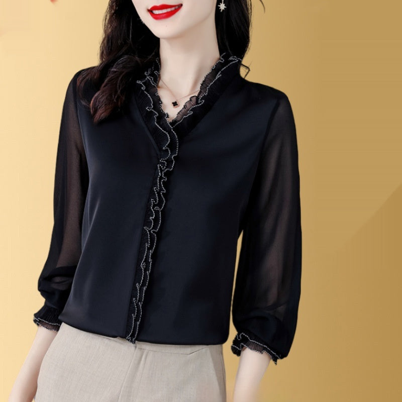 Solid Color Chiffon Long Sleeve Women's Shirt