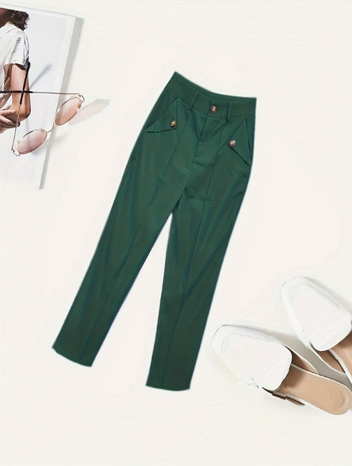 Women's Solid Color Button Detail Casual and Versatile Fashion Pants