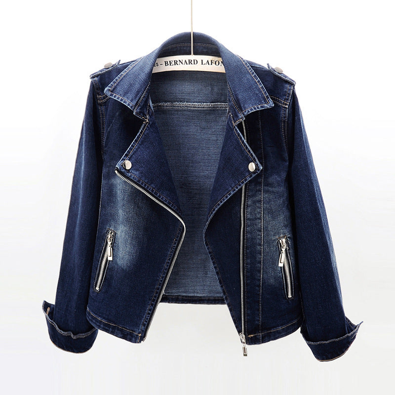 Womens Slim Fit Stretch Denim Coat with Suit Collar