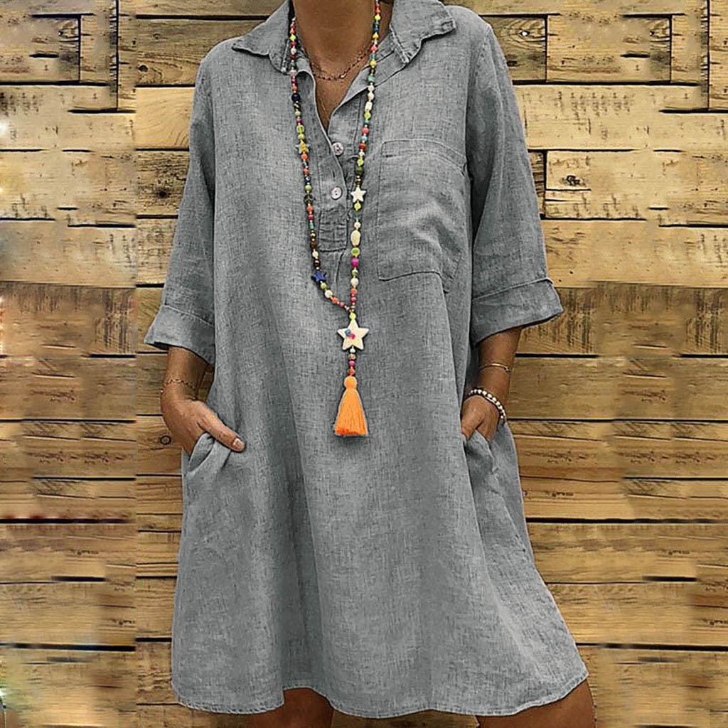 Large Size Three Quarter Sleeve Blouse Collar Dress