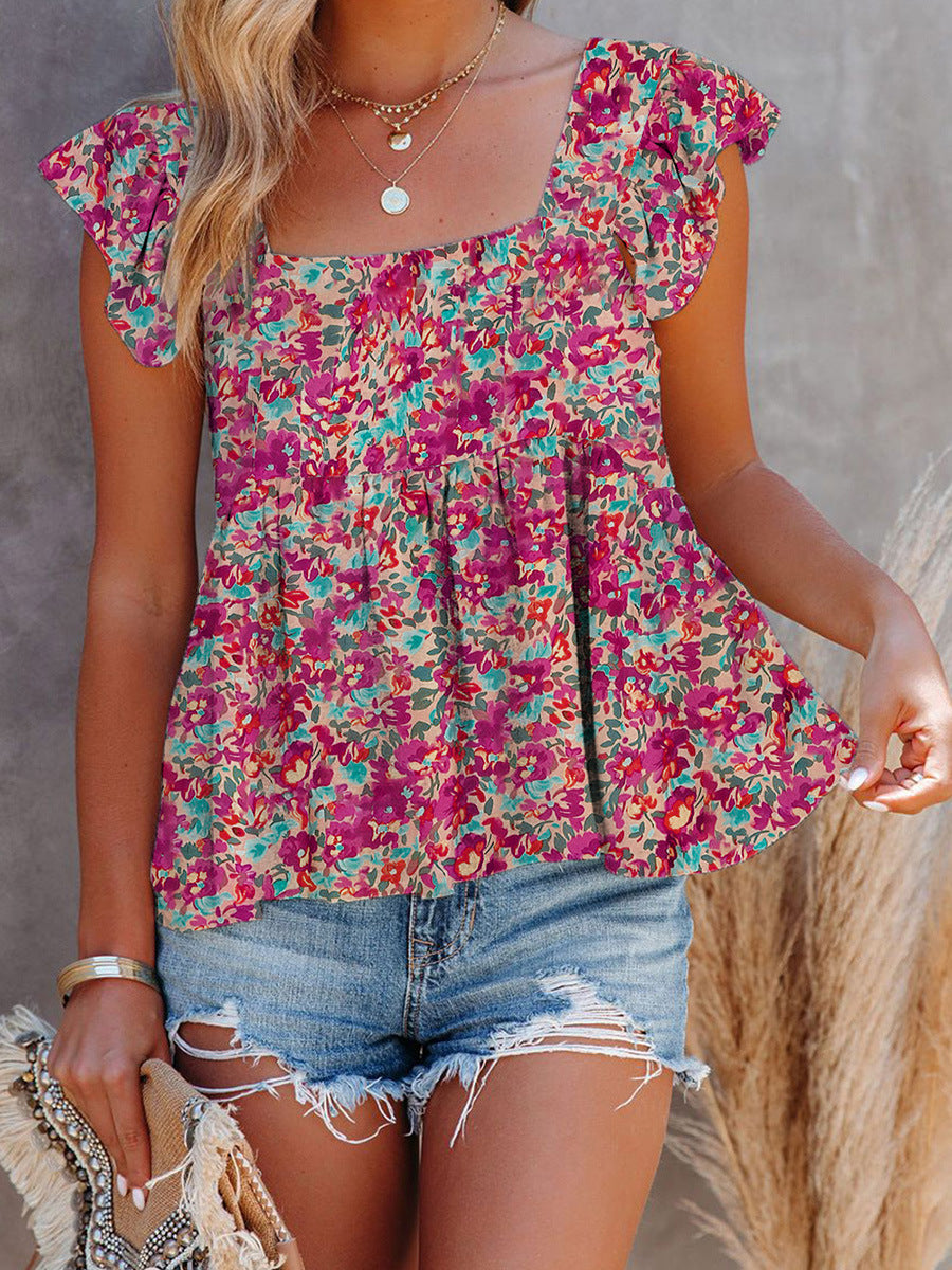 Women's Summer Pullover Vest Casual Floral Print Sleeveless Top