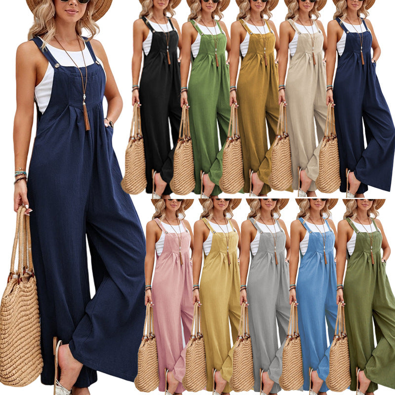 Hot-selling Women's Solid Color Casual Suspender Trousers Overall