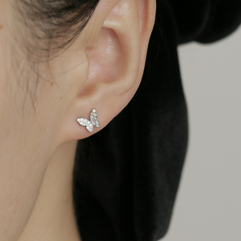 925 Sterling Silver Butterfly Stud Earrings with Small Zircon