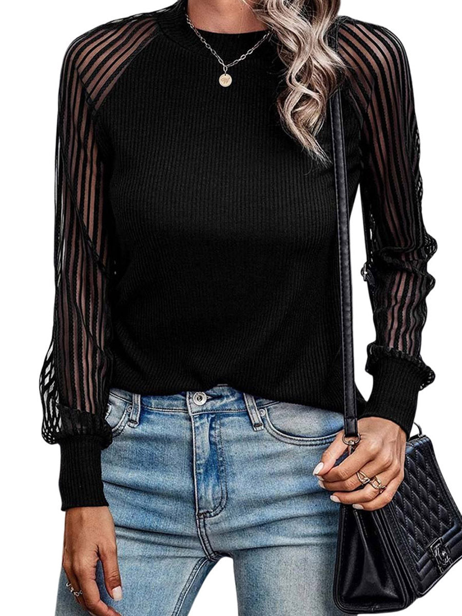 Autumn And Winter New Women's Thread Sweater T-shirt Gauzy Stitching Tops