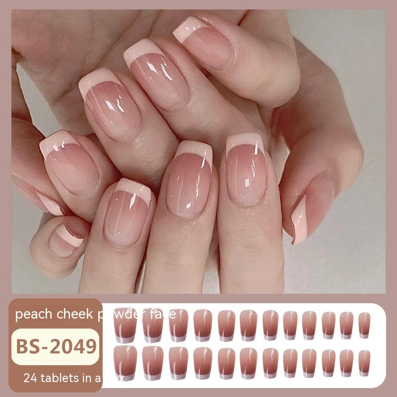 Handmade Wear Nail Tip Blush Gradient French Style