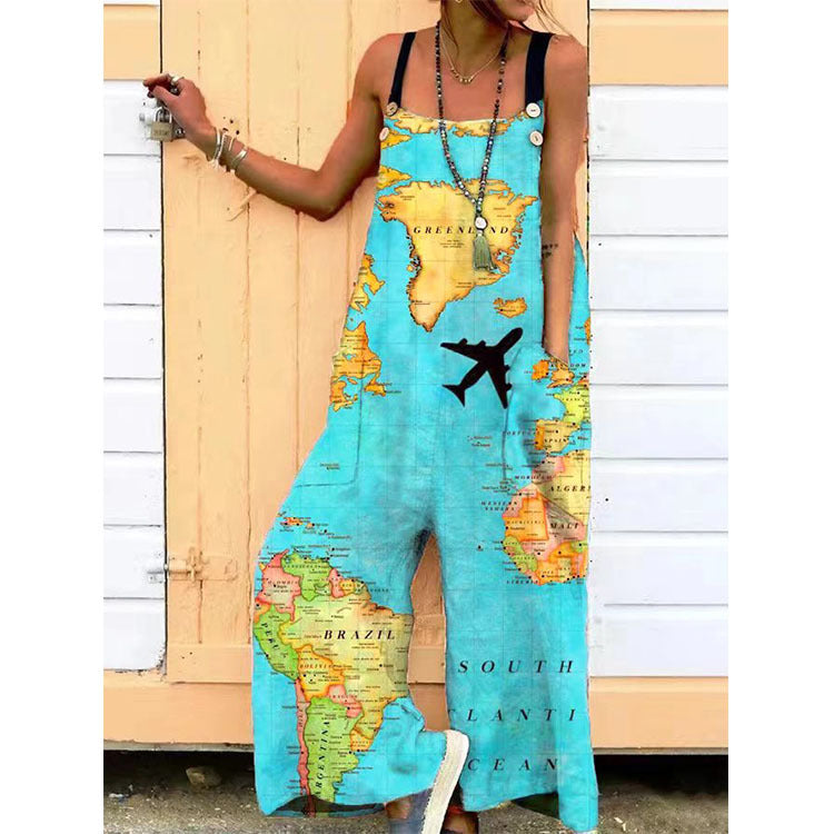 Women's Fashionable Simple Casual Printed Jumpsuit