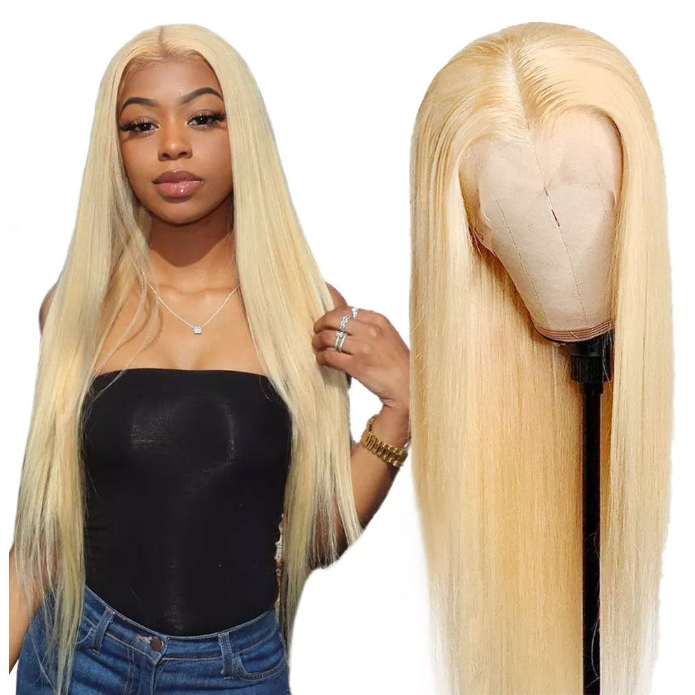Front Lace Chemical Fiber Wig Matte Gold Long Straight Hair