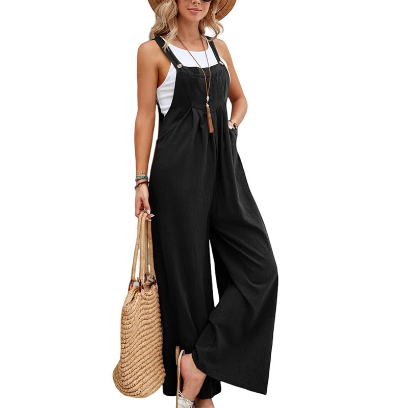 Hot-selling Women's Solid Color Casual Suspender Trousers Overall