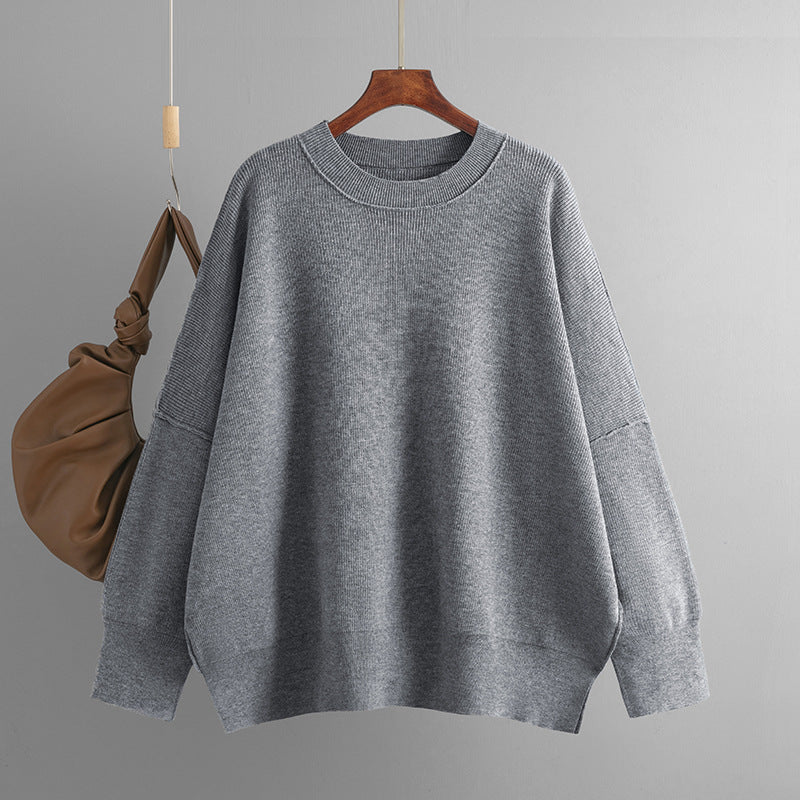 Autumn And Winter New Women's Fashion Round Neck Sweater Solid Color Loose Pullover