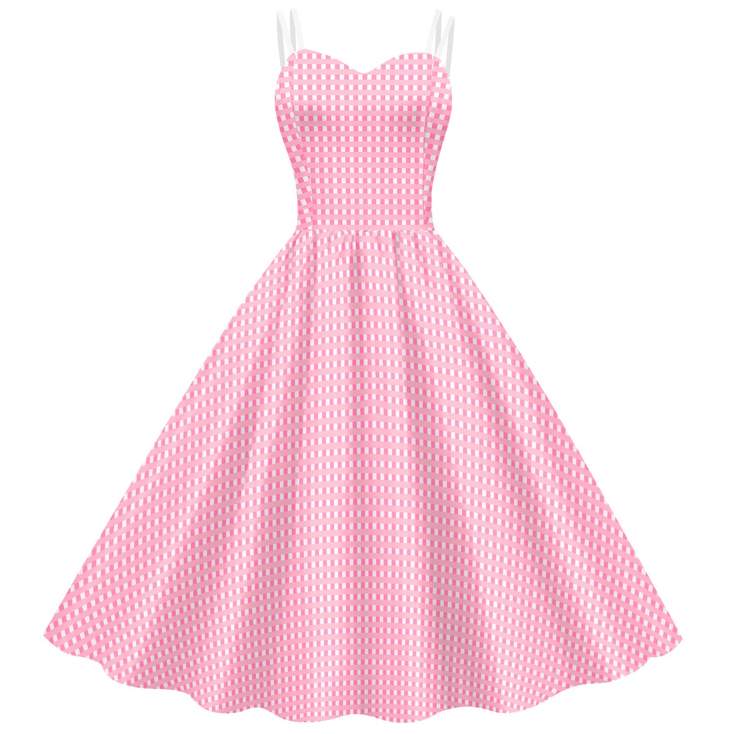 Barbie Digital Print Pink Plaid Dress for Women