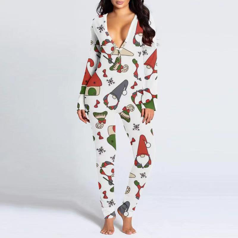 Printed Button Tight Jumpsuit For Women