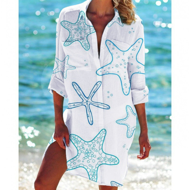 Women's Fashion Simple Printed Bikini Coat Shirt