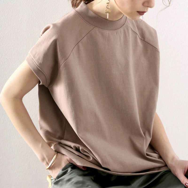 Women's Loose Fit Half Turtleneck Short Sleeve Cotton Top