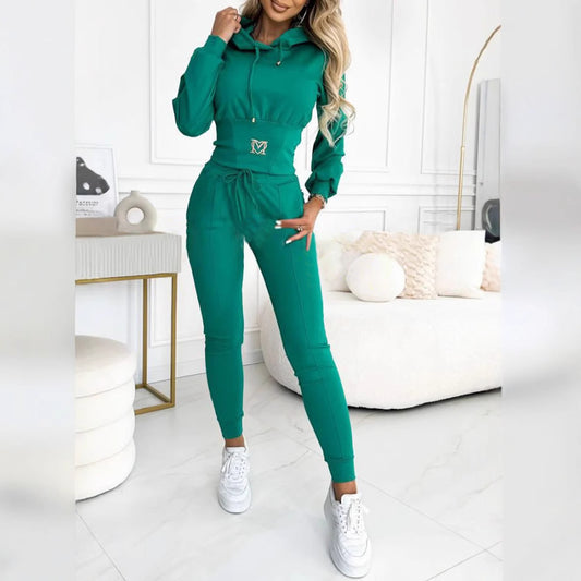 Women's Waist Girdle Sports Suit with Hooded Jacket