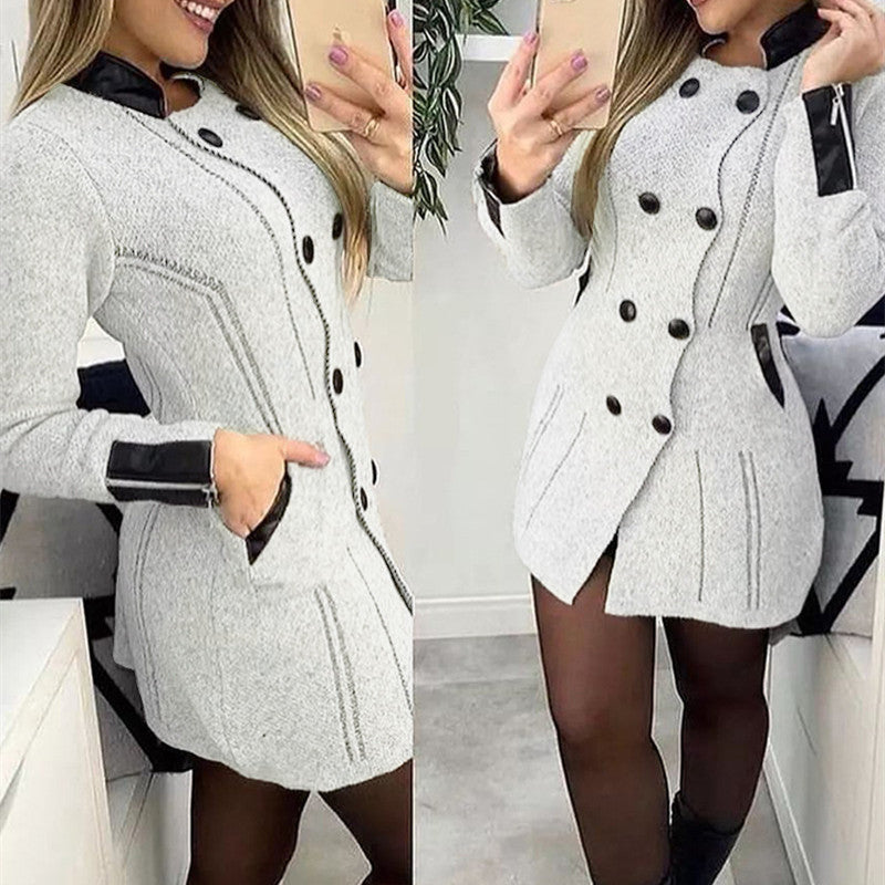 Graceful and Fashionable Double-Breasted Woolen Coat for Women