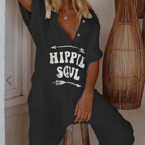 Women's Casual Jumpsuit with Printed Letters