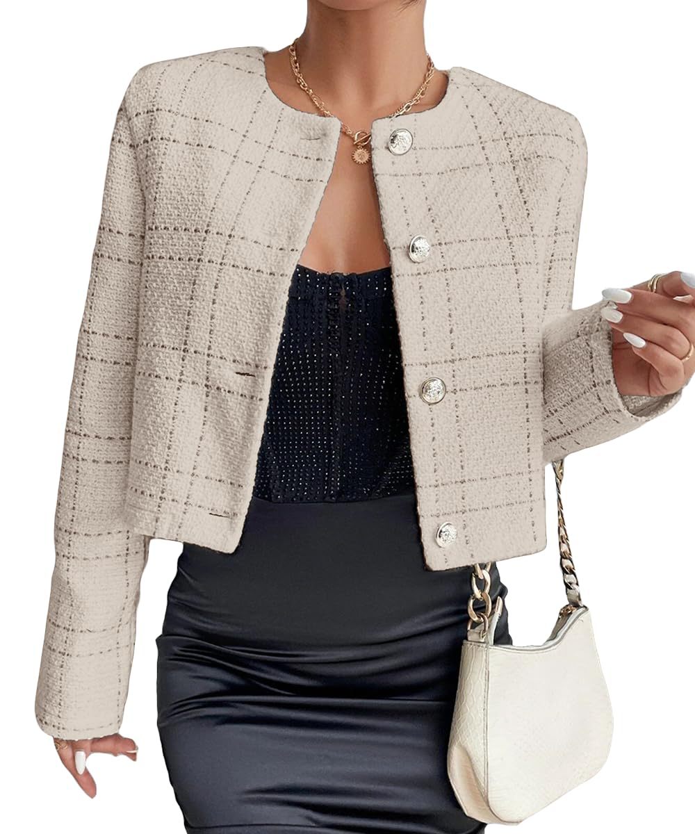 Plaid Button-Up Jacket for Women