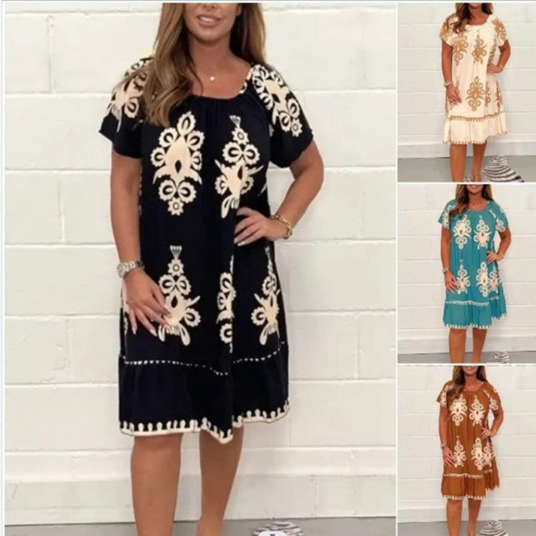 Plus Size Summer Printed Short Sleeve Dress