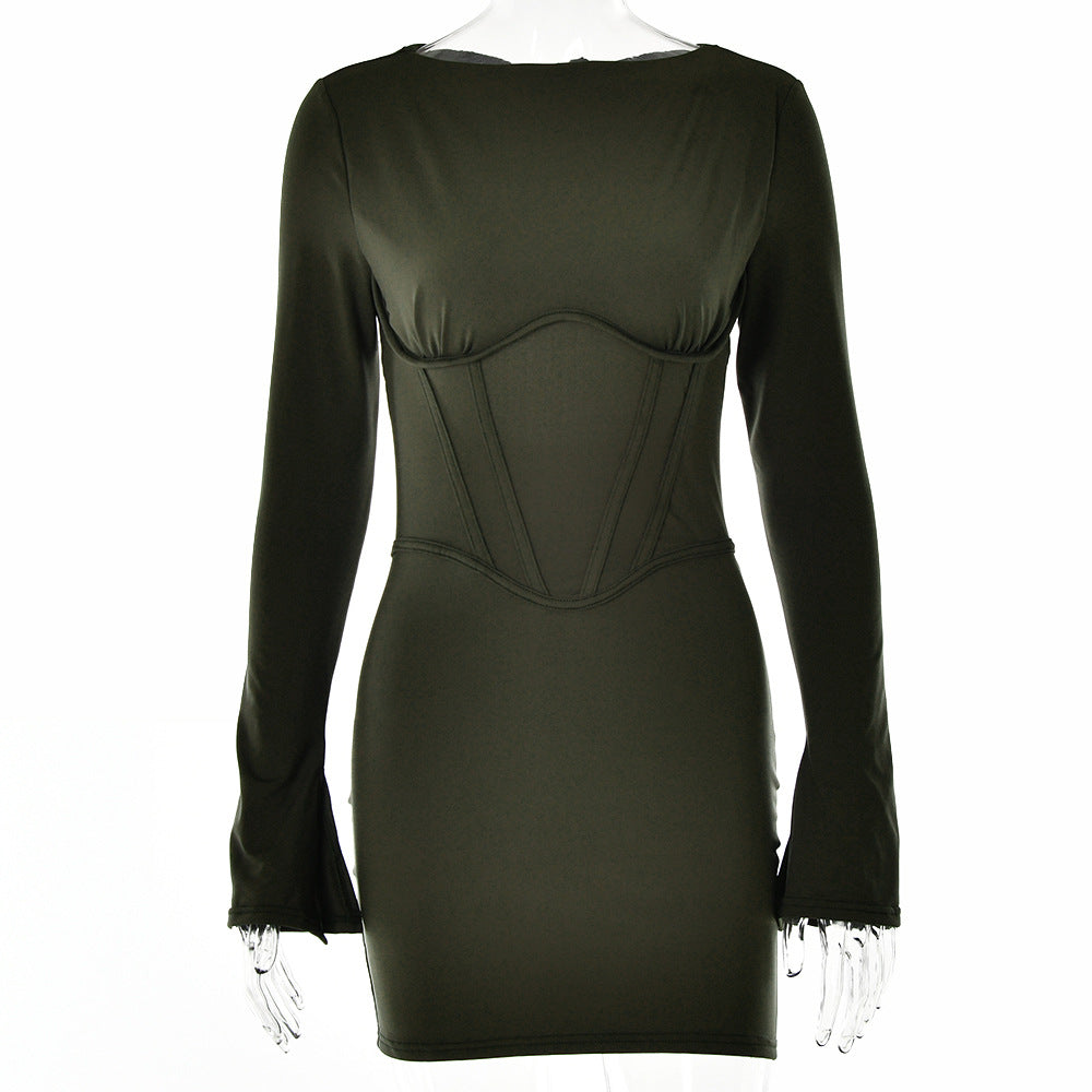 Captivating Round Neck Long Sleeve Dress: Elevate Your Spice Fashion with Figure