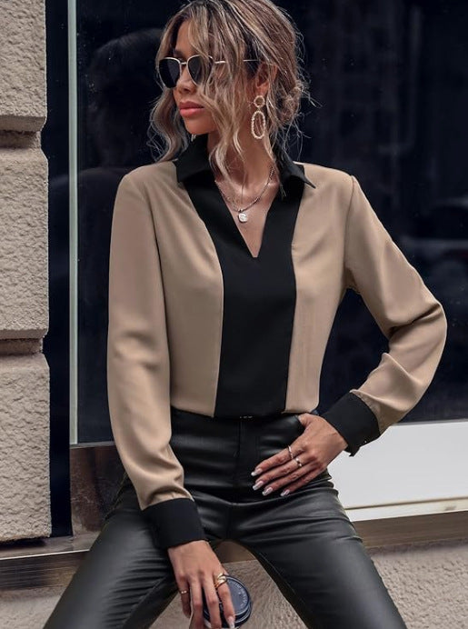 Women's Long-Sleeved V-Neck Casual Fashion Top