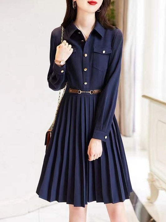 Lapel Loose Long Sleeve Elegant Dress