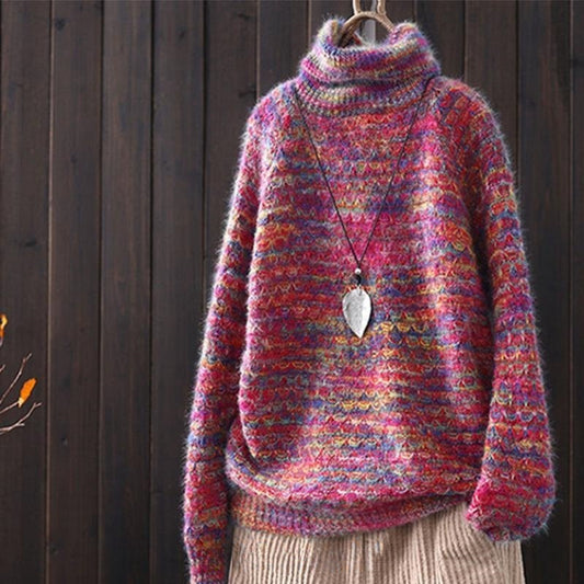 Women's Colorful Round Neck Pullover Sweater