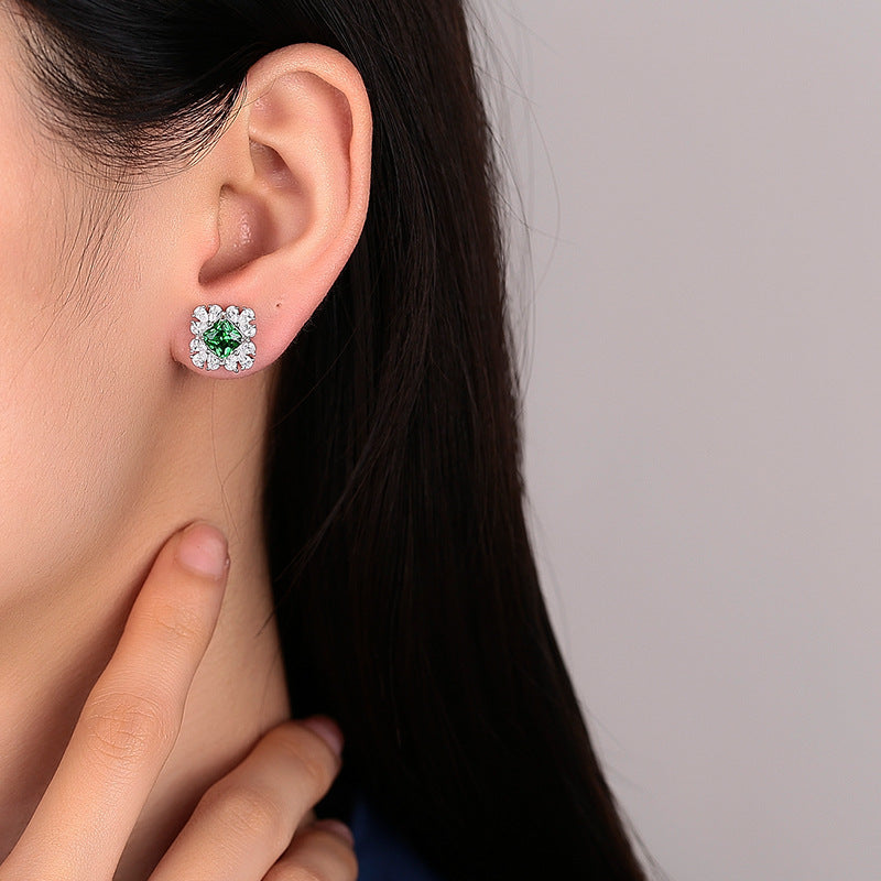 Emerald Stud Earrings Female Temperament Advanced