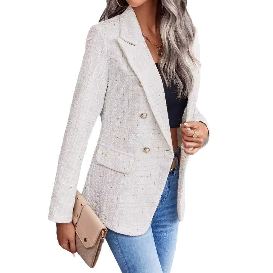 Women's Hot-Selling Lapel Double-Breasted Tweed Suit Jacket