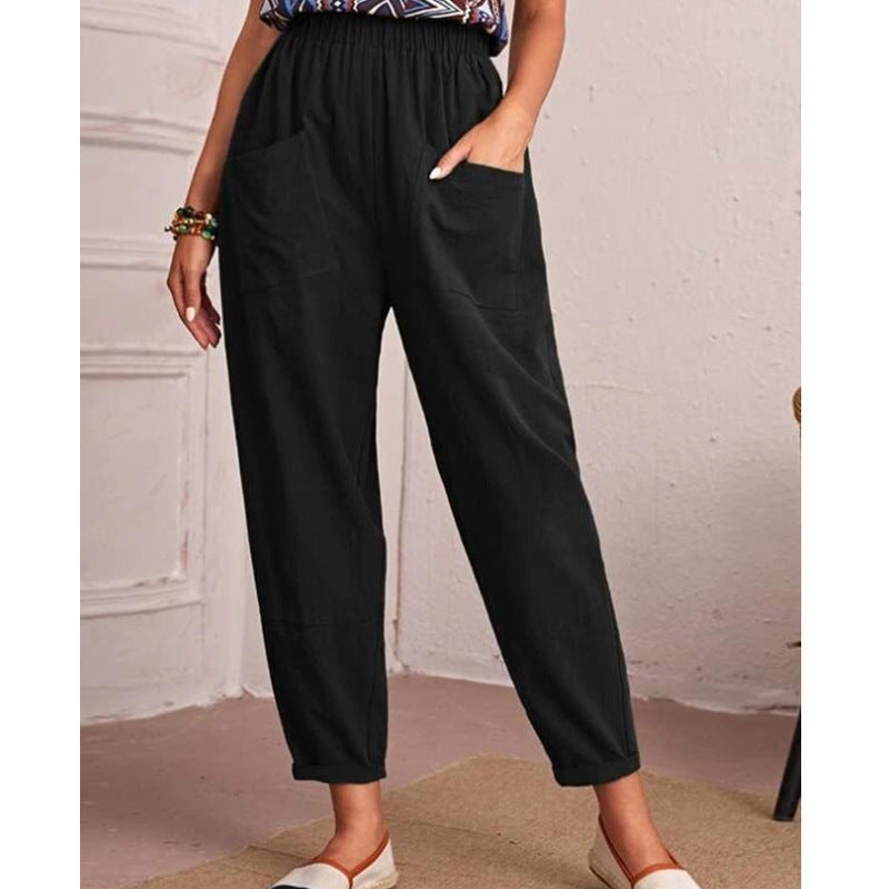 Casual Elastic-Waist Cotton Linen Pants for Women