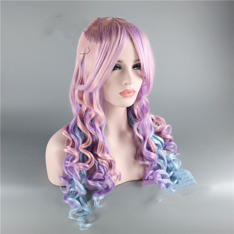 Mixed Tricolor Tapered Long Curly Wig