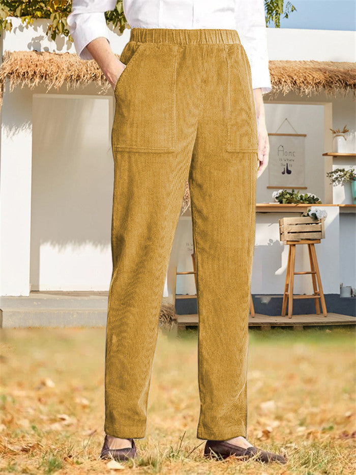 Straight-Cut Casual Trousers in a Solid Color