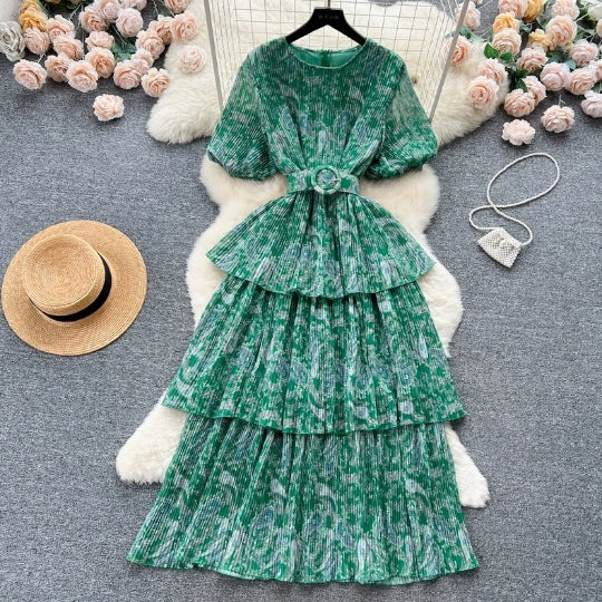 Niche Vintage Printed Chiffon Dress