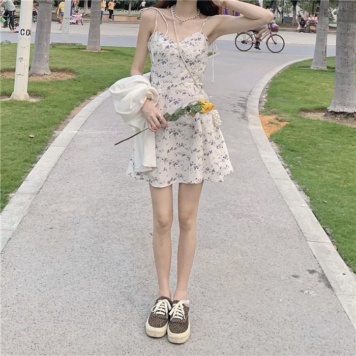 Waist Slimming Floral Strap Dress For Women