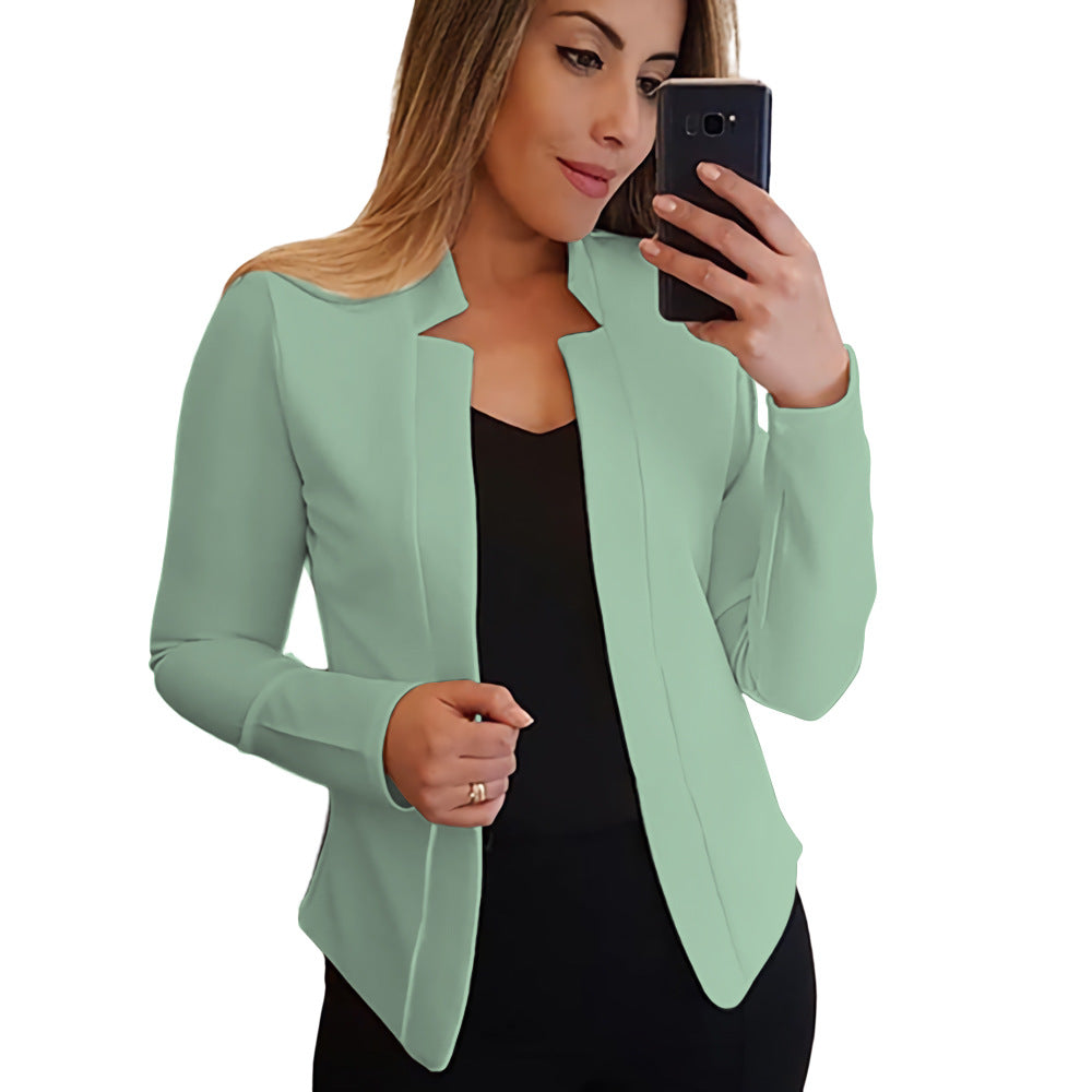 Solid Color Long Sleeve Cardigan Top for a Sleek and Stylish Look in a Petite Suit