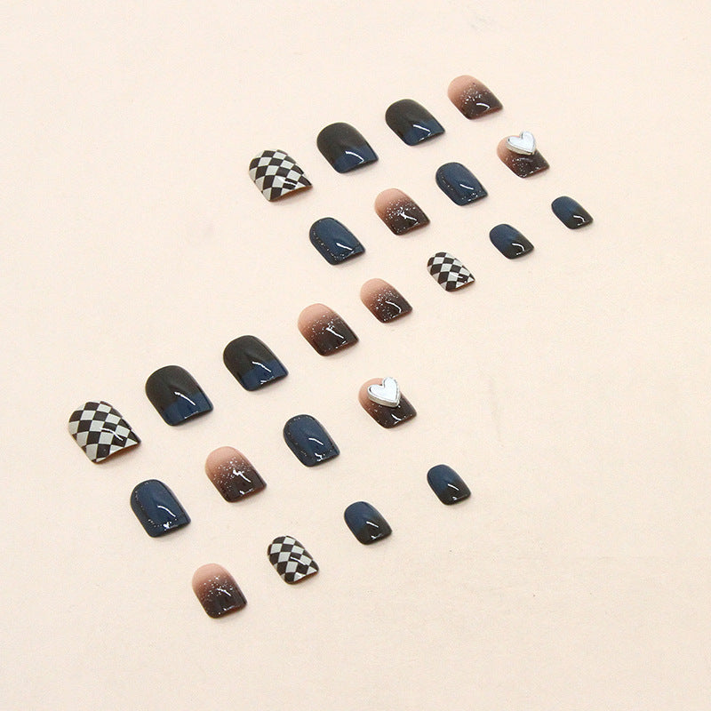 Gray Blue Plaid Fritillary Love Nail Beauty White Delicate Wear