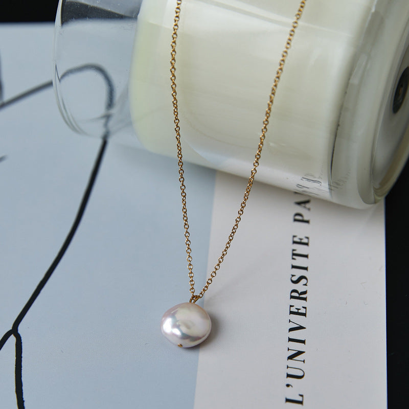 Freshwater Pearl Flat Round Peace Buckle Necklace