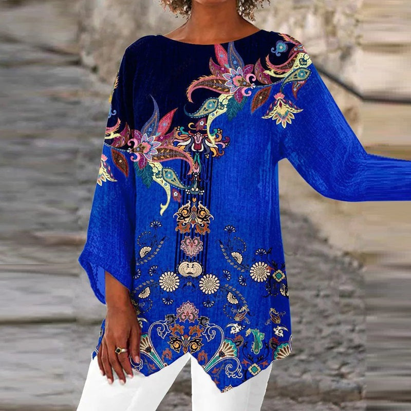 Boat Neck Long Sleeve Top with Starry Sky Galaxy 3D Print for Women