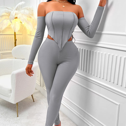 Women's Slim Fit Off-Shoulder Suit with Long Sleeves