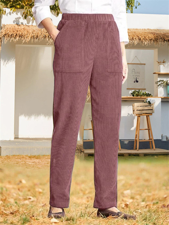 Straight-Cut Casual Trousers in a Solid Color