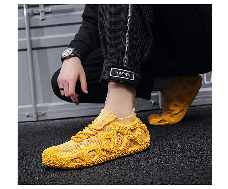 Solid Color Low-Top Platform Sneakers: Men's Casual Sock Shoes