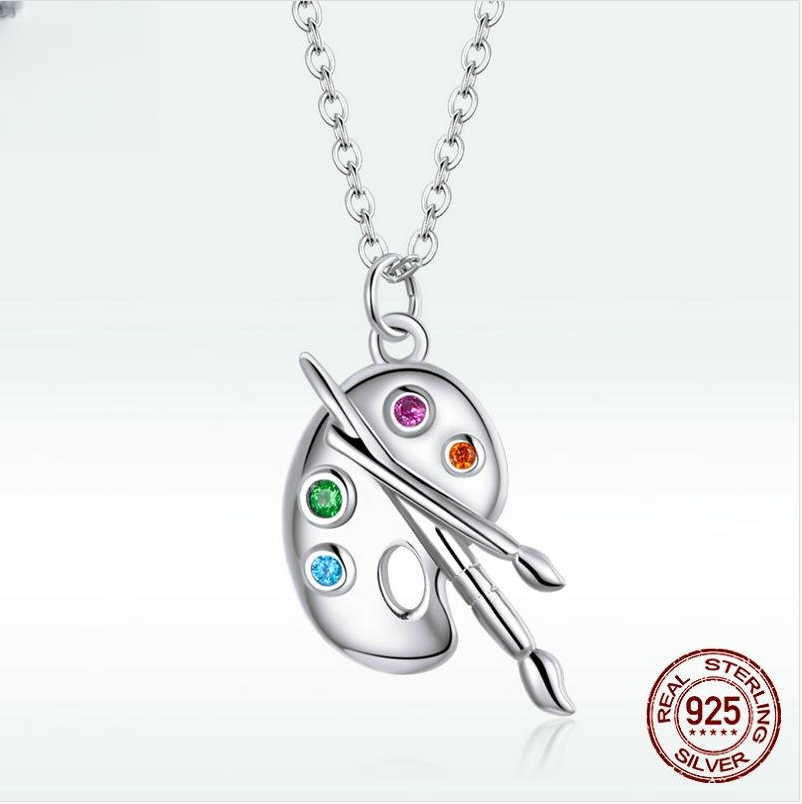 Fashion Art Life S925 Silver Female Popular White Gold Plated Simple Palette Necklace