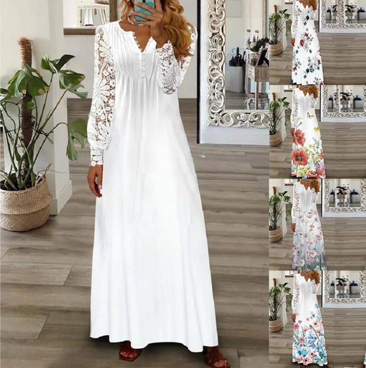 Women's Fashion Dignified Flowers Petal Sleeve Long Sleeve Dress