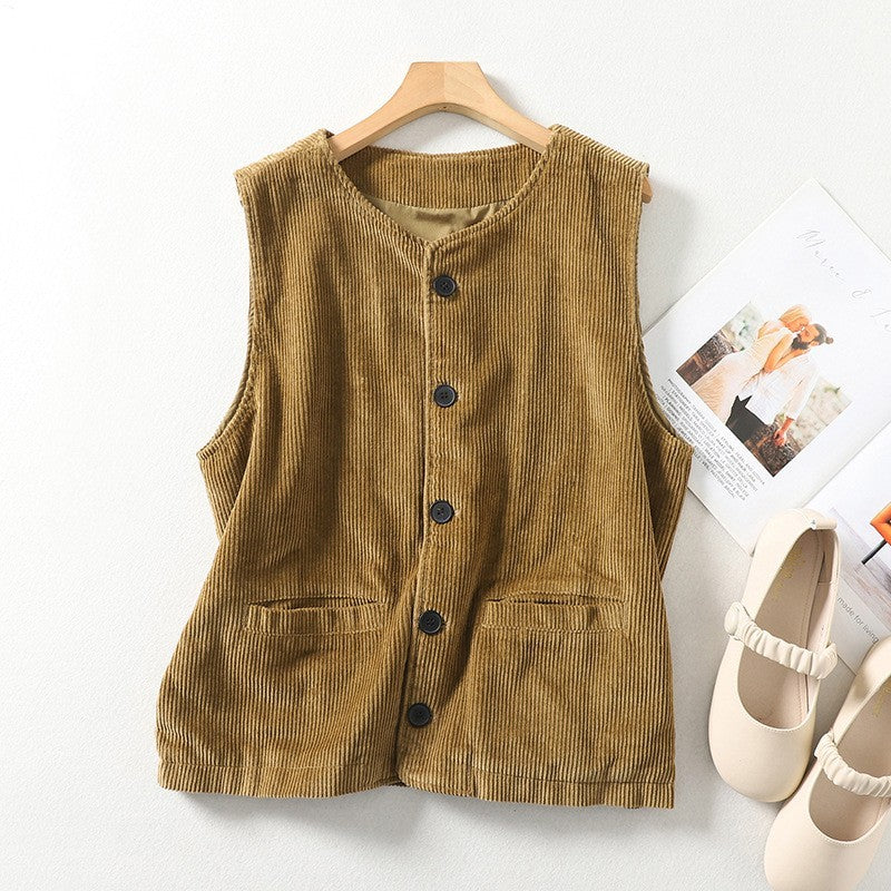 Solid Color Women's Button-Up Waistcoat Top