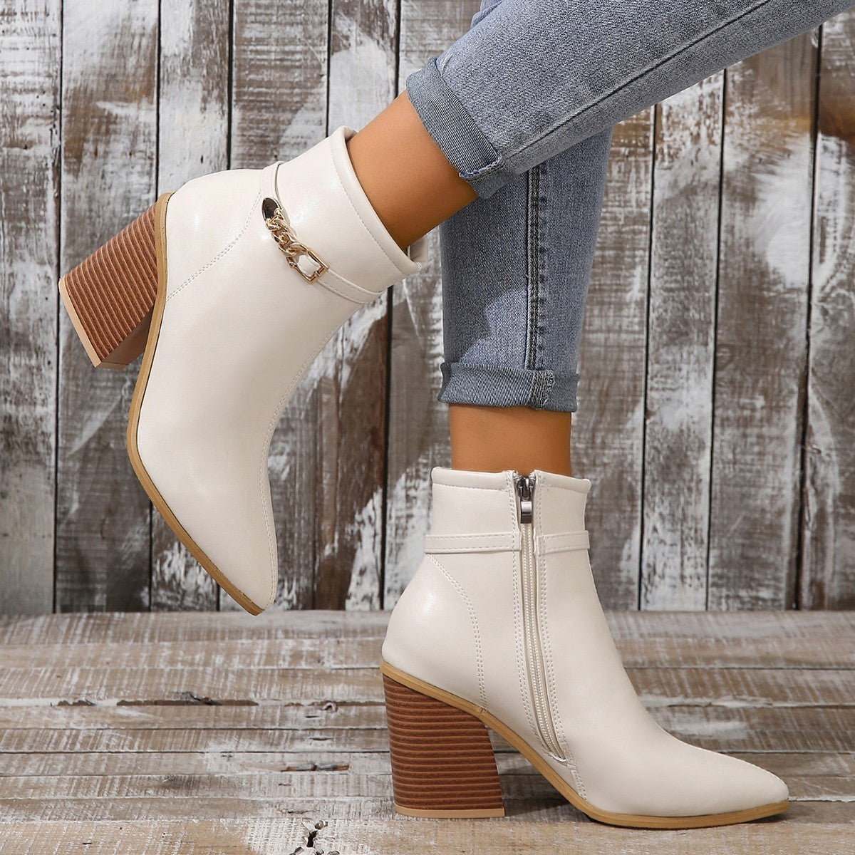 Plus Size Women's Pointed Toe Chunky Heel Martin Boots