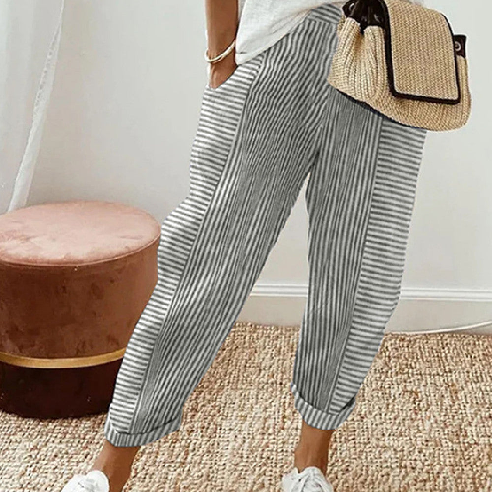 Women's Loose Pants Woven Jacquard Striped Stitching Design
